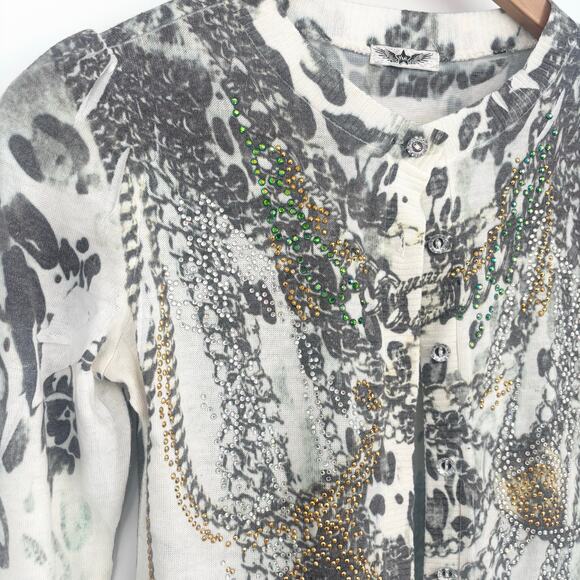 YMI Rhinestone Y2K Jewel Button Chain Pattern Cardigan Size M - Picture 4 of 9